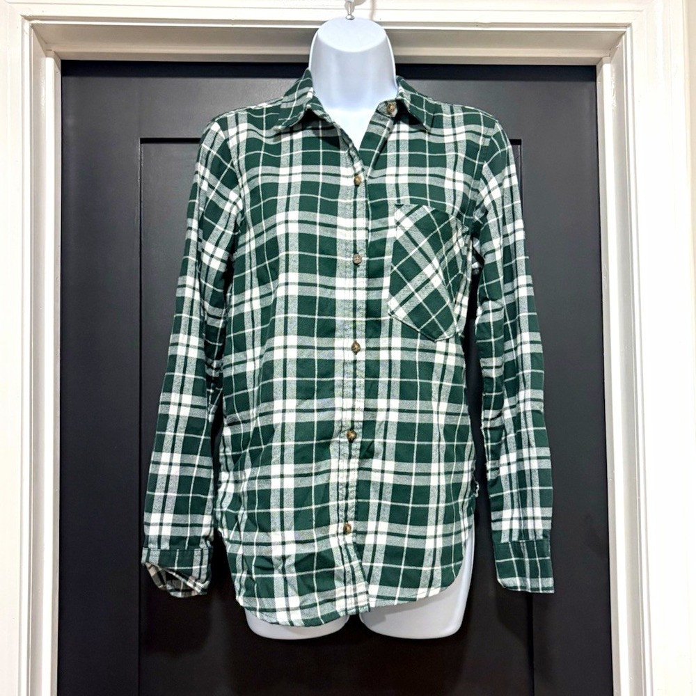Abercrombie And Fitch Green White Plaid Soft Fannel Button Up Shirt Sz Small